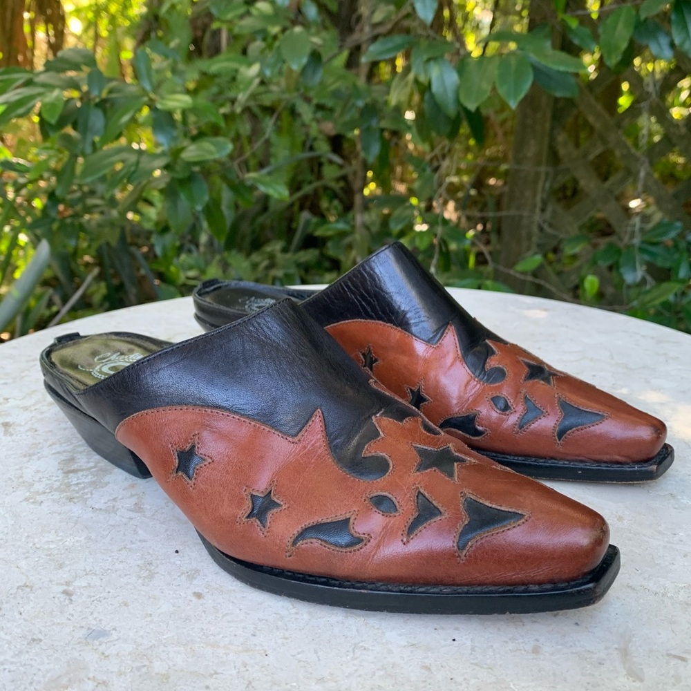 Charlie 1 Horse Lucchese Western Stars Boho Cowgirl Leather Mules Slides Shoes - Picture 4 of 17